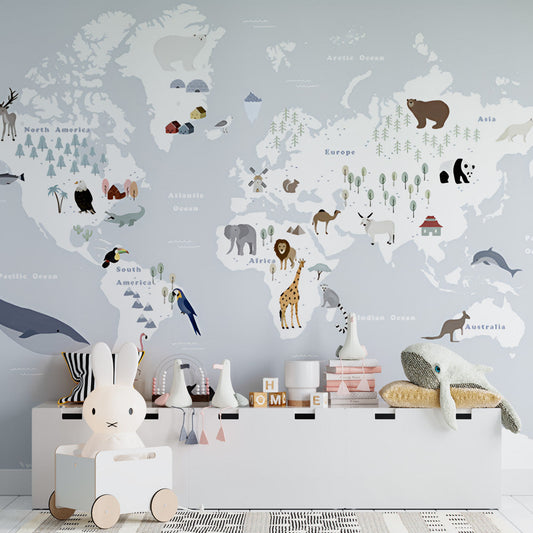 White world map wallpaper | Animals of the world