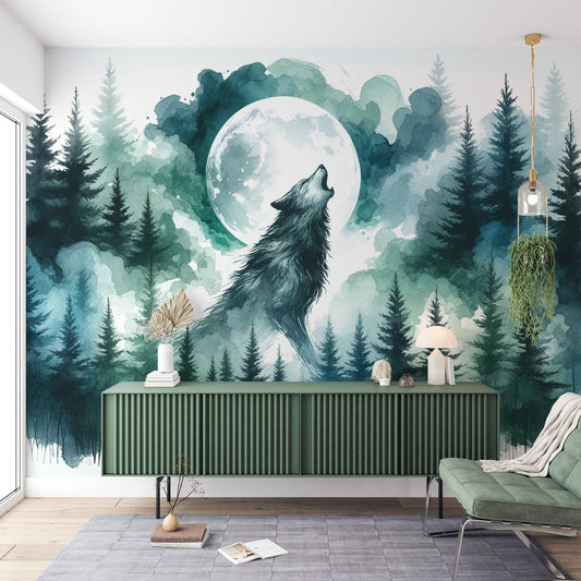 Watercolour Wallpaper | Wolf in an Enchanted Forest