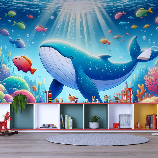 Whale Wallpaper | Cartoon with Coral and Fish