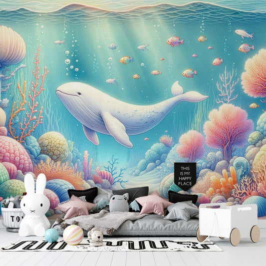 White Whale Wallpaper | Coral Reef and Fish Haven