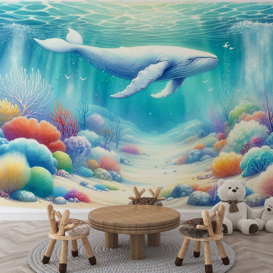 Blue Whale Wallpaper | Pastel Coral
