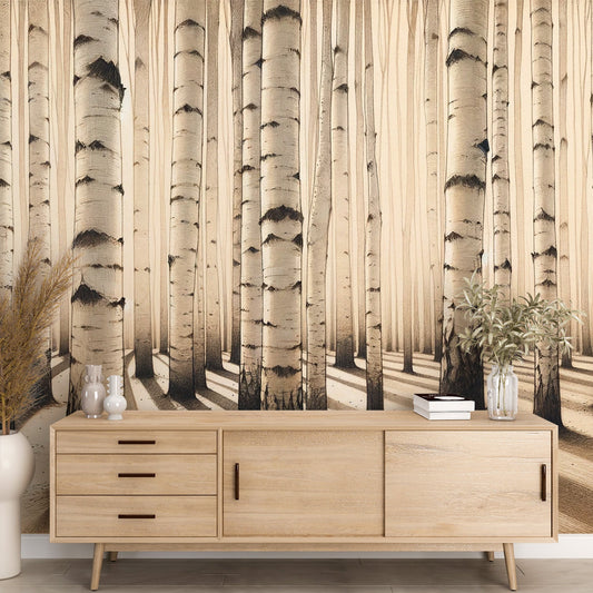Birch Wallpaper | Birch Forest Neutral Tones Design