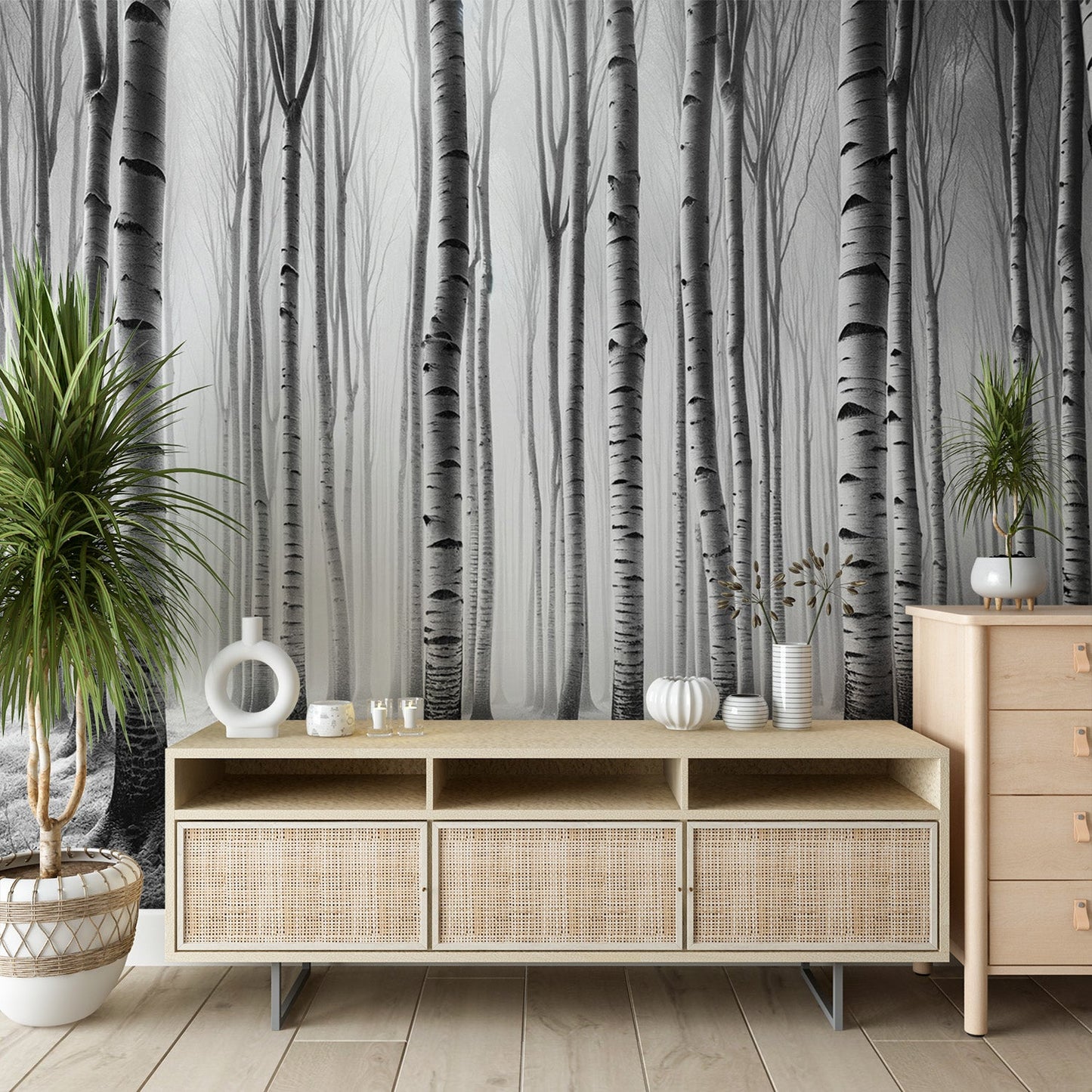 Birch Wallpaper | Black and White Birch Forest