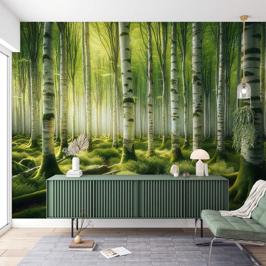 Birch Wallpaper | Green Birch Forest