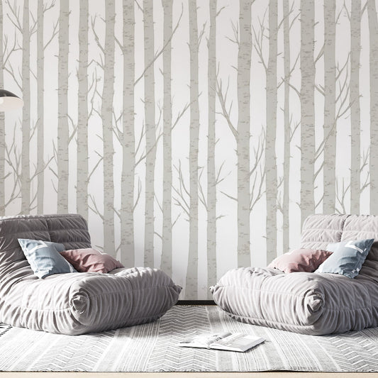 Birch Wallpaper | Illustration of a Neutral Birch Forest