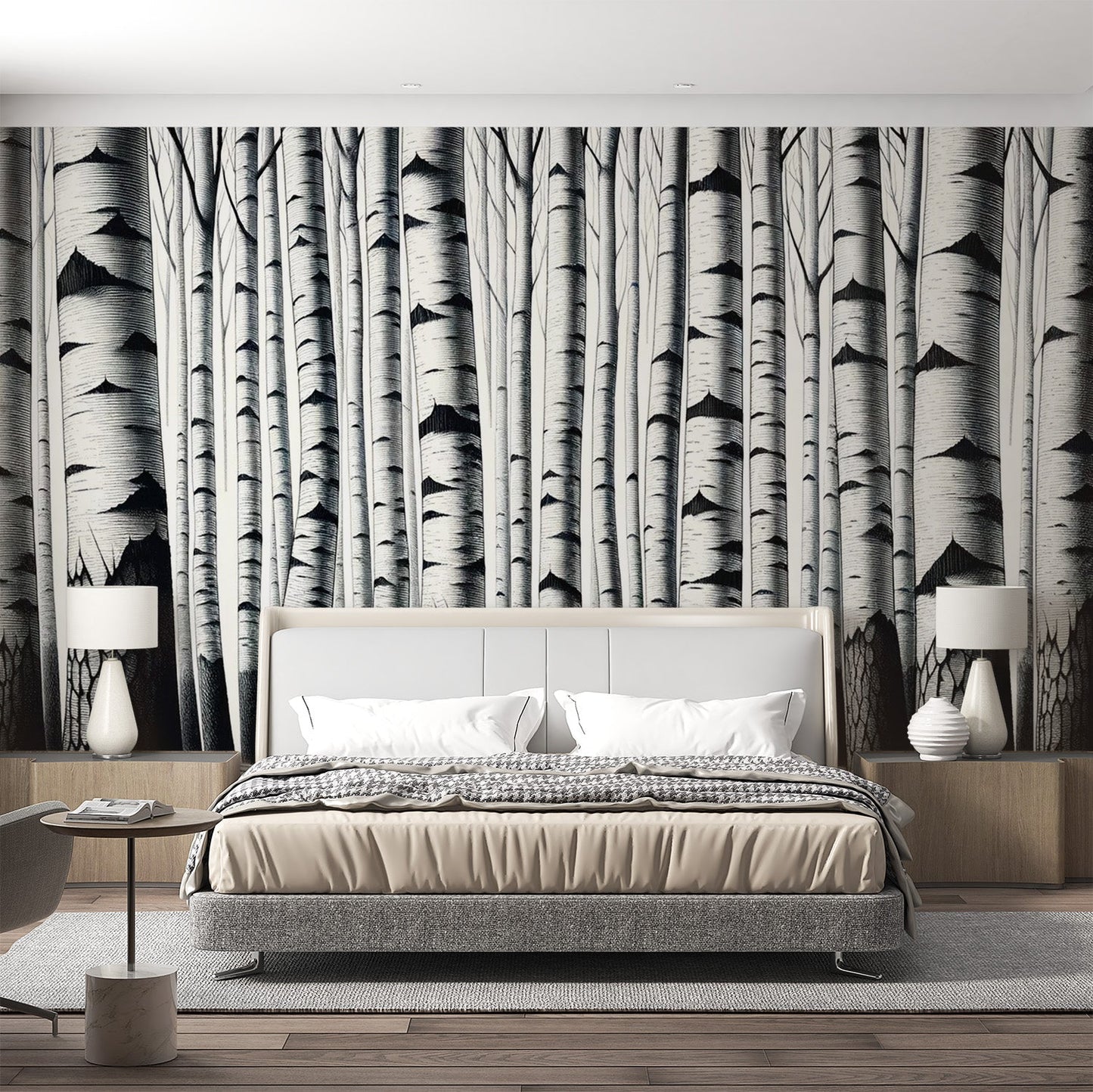 Birch Wallpaper | Black and White Birch Trunk