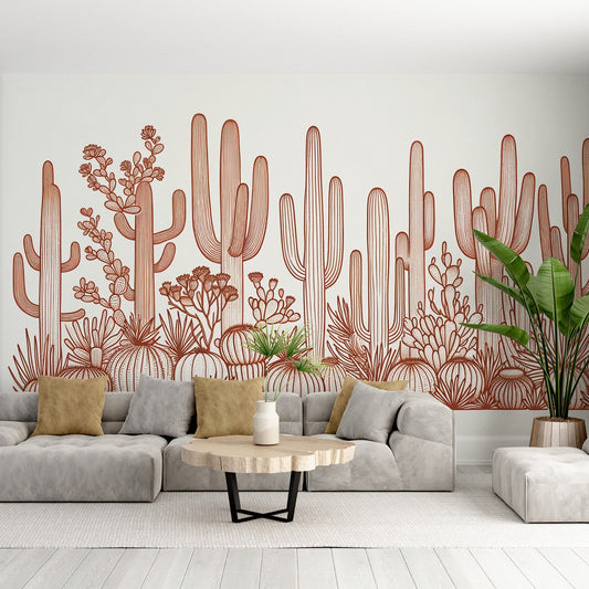 Cactus Wallpaper | Terracotta colours on a white background