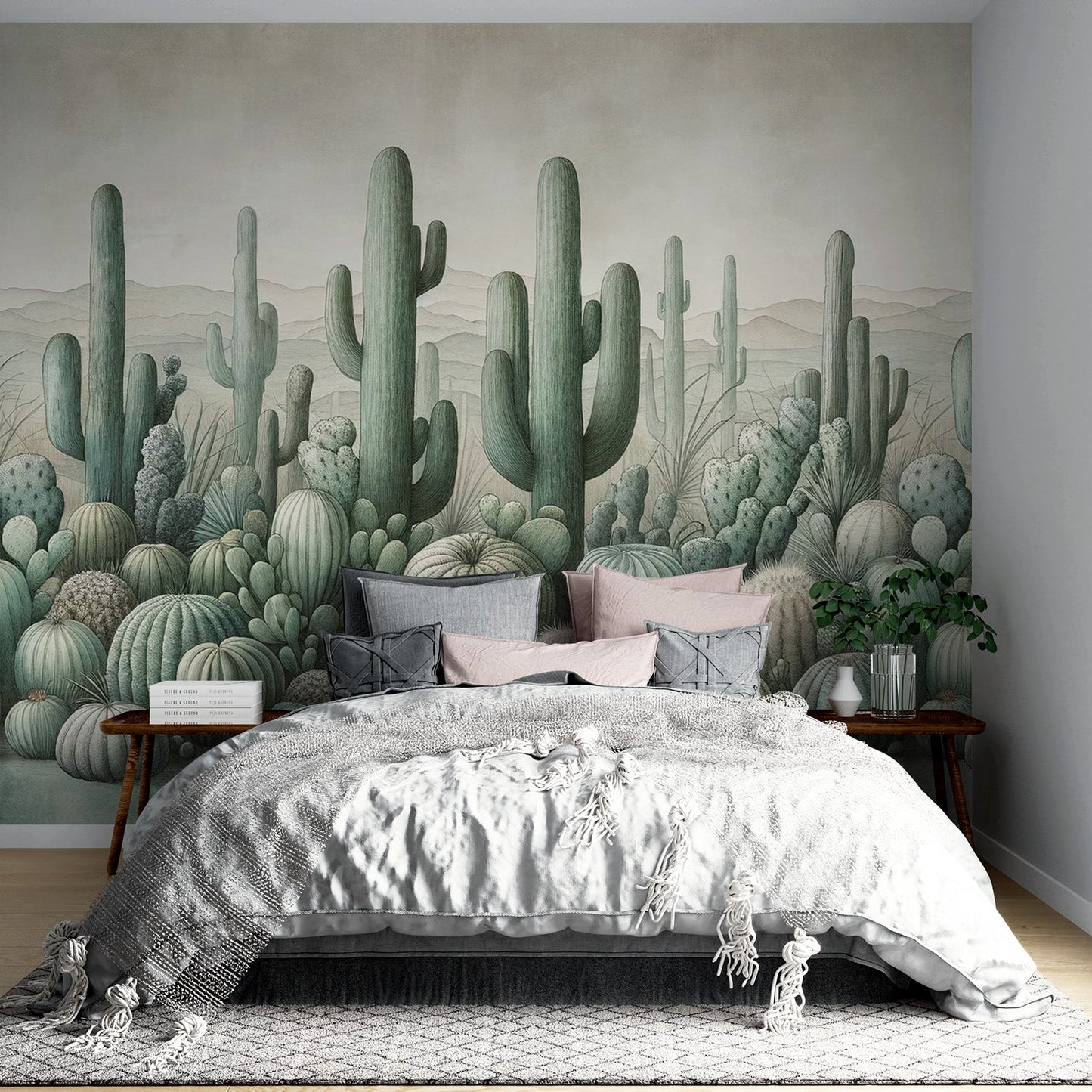 Green cactus wallpaper | Neutral colours and misshapen cacti