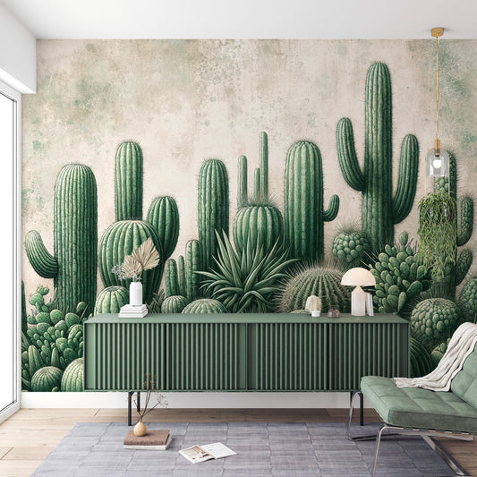 Green cactus wallpaper | Distressed and vintage background