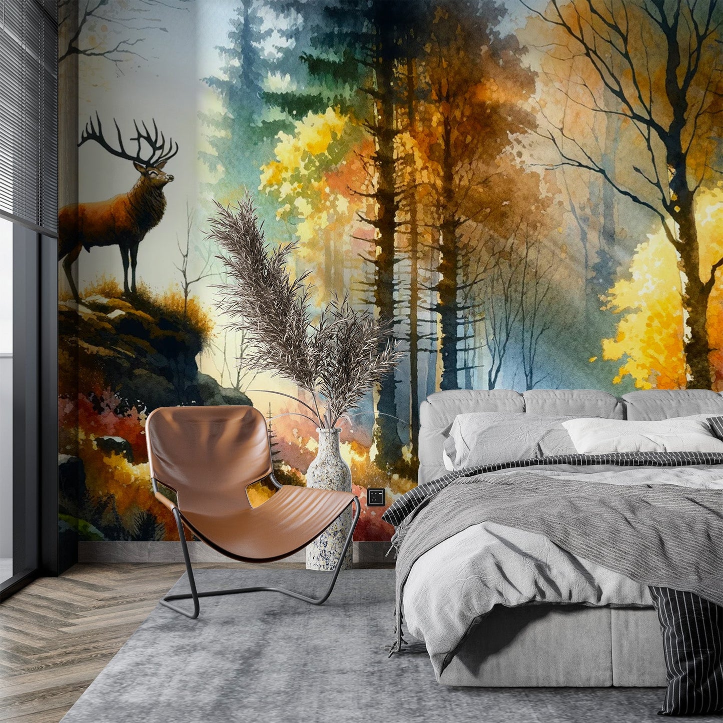 Deer Wallpaper | Colourful Autumn Watercolour