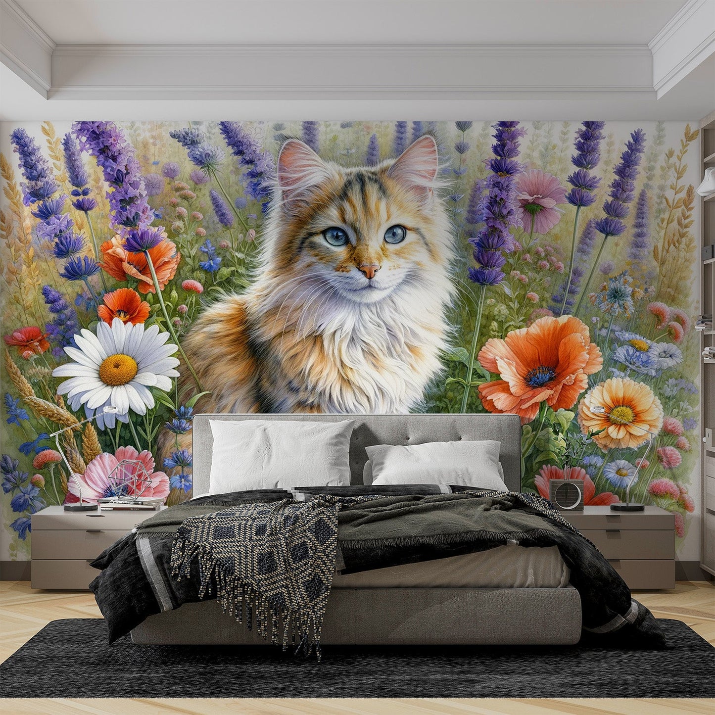 Cat wallpaper | Watercolour flower fields