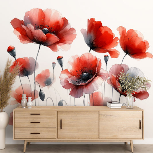 Poppy Wallpaper | Red Watercolour on White Background
