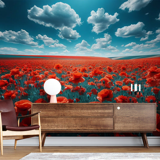 Poppy wallpaper | Red poppy fields and cloudy sky