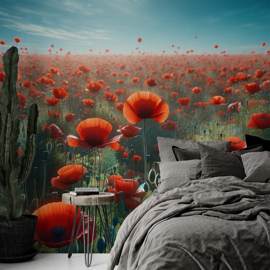 Poppy wallpaper | Red and green poppy fields