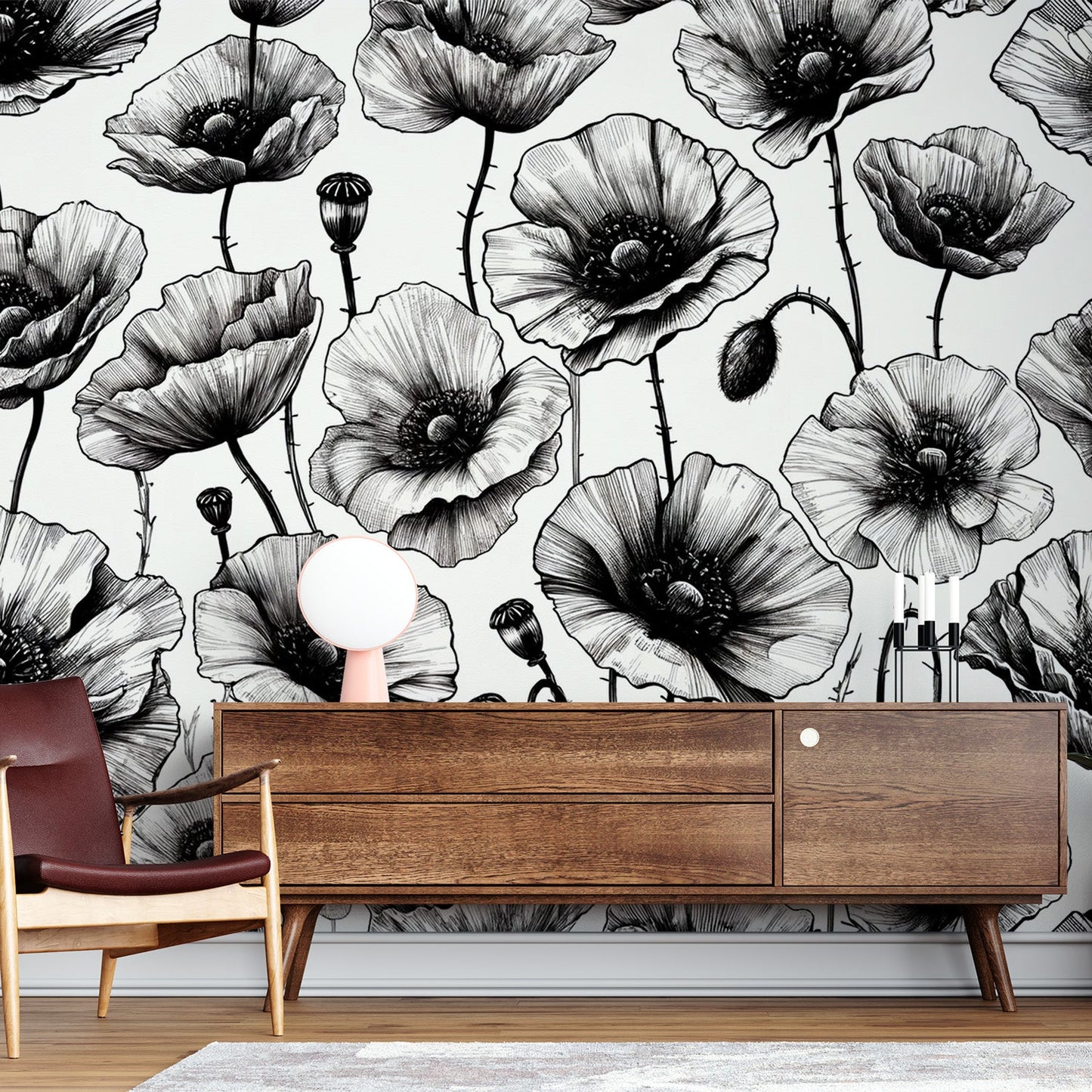 Poppy Wallpaper | Black and White Flowers