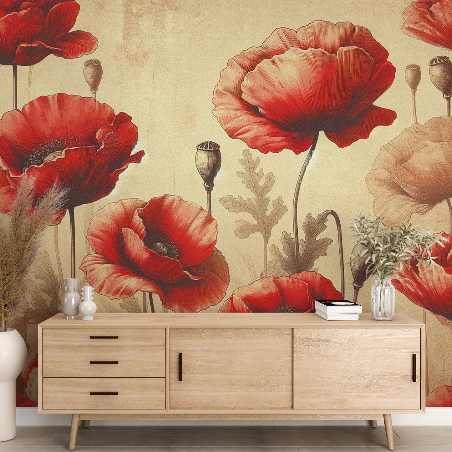 Poppy wallpaper | Red flowers with vintage background