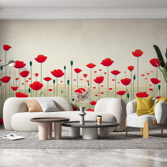 Poppy wallpaper | Red petals and green dunes