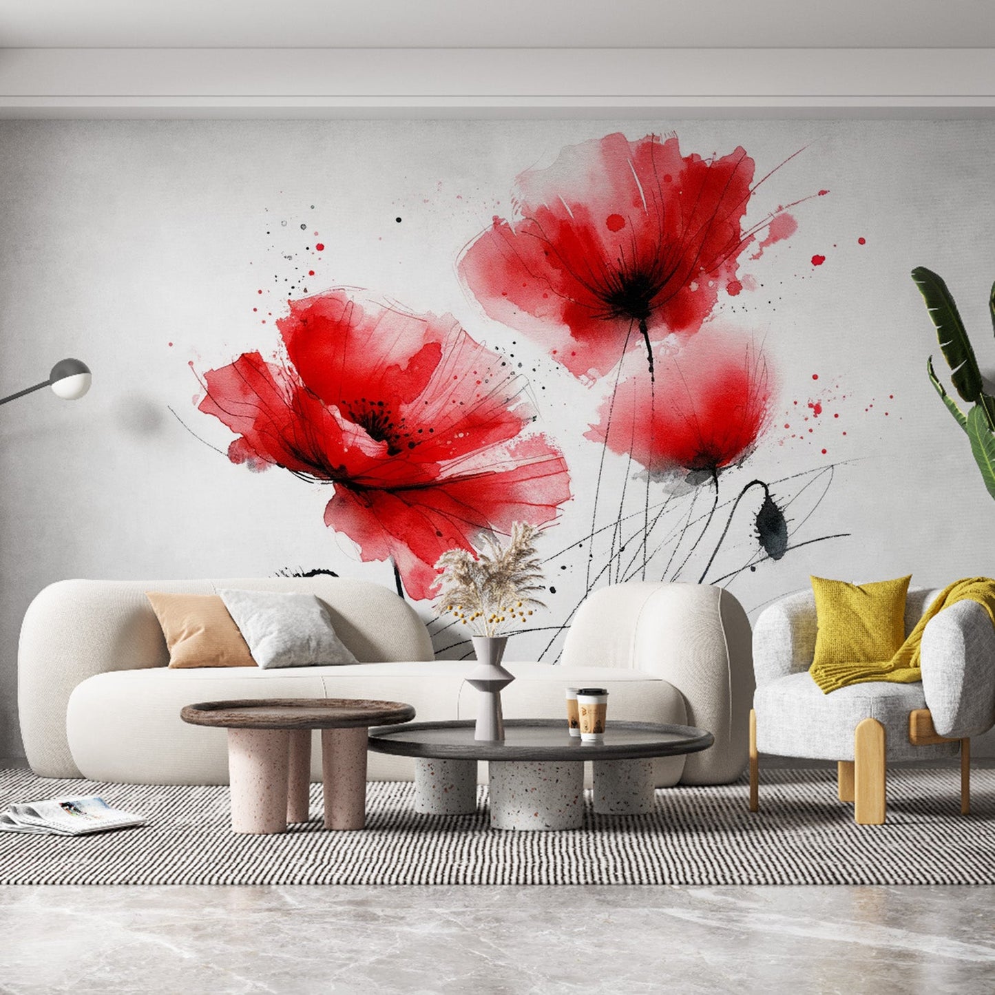 Poppy Wallpaper | Japanese Red and Black Calligraphy Style