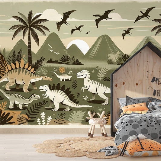 Dinosaur wallpaper | Dinosaur field illustration