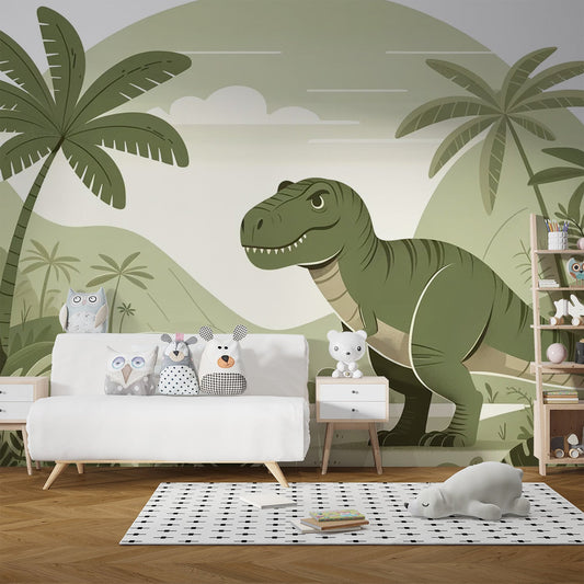 Dinosaur Wallpaper | Illustration of a T-rex in a green jungle