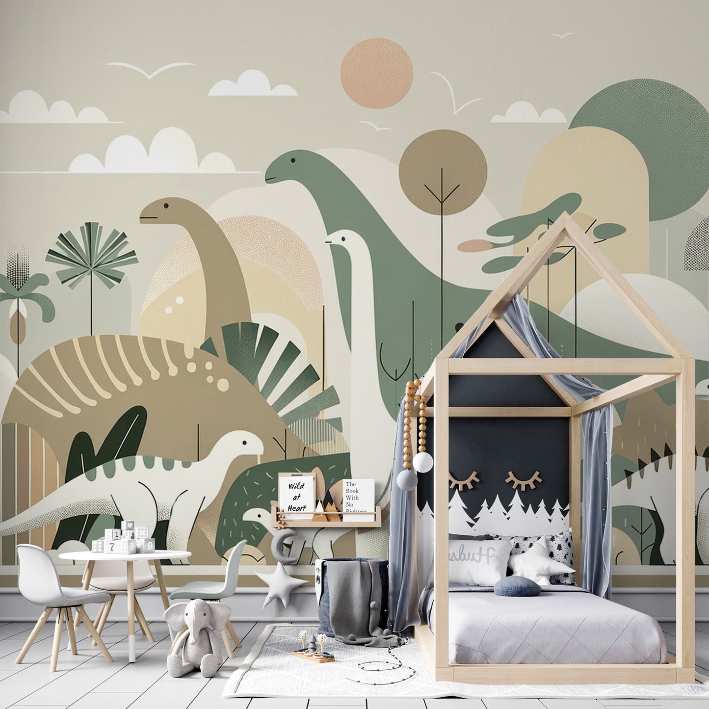 Baby Dinosaur Wallpaper | Imaginary Illustration of Dinosaurs in Neutral Tones