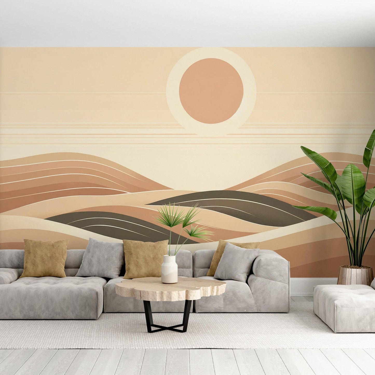 Wallpaper of a Sunny Desert in Beige Tones