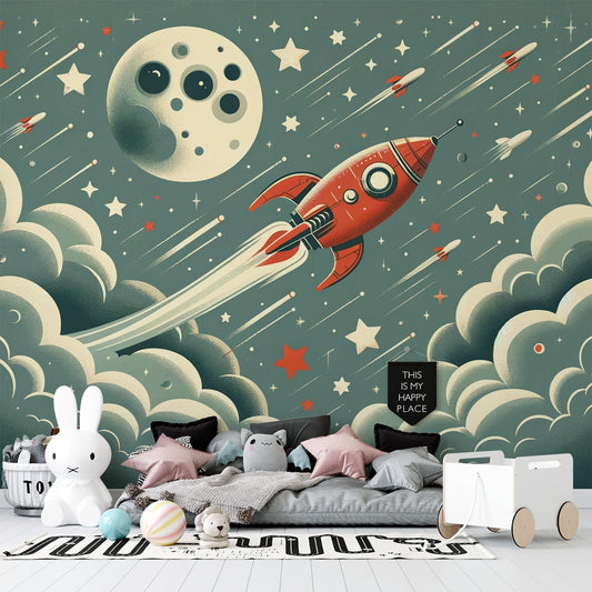 Space wallpaper | With rocket launching and the moon