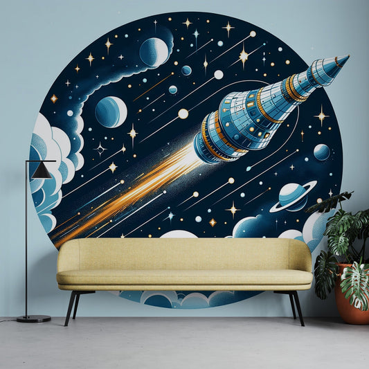 Space wallpaper | Starry circle with 3D rocket