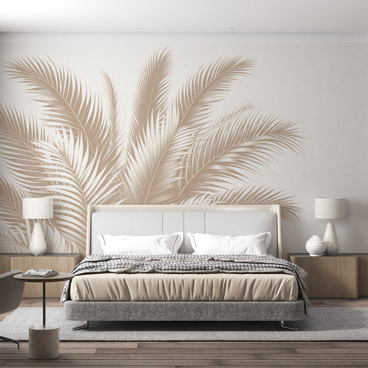 Beige foliage wallpaper | Palm leaf bouquet