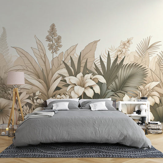 Beige Foliage Wallpaper | Beige Toned Foliage and Flowers