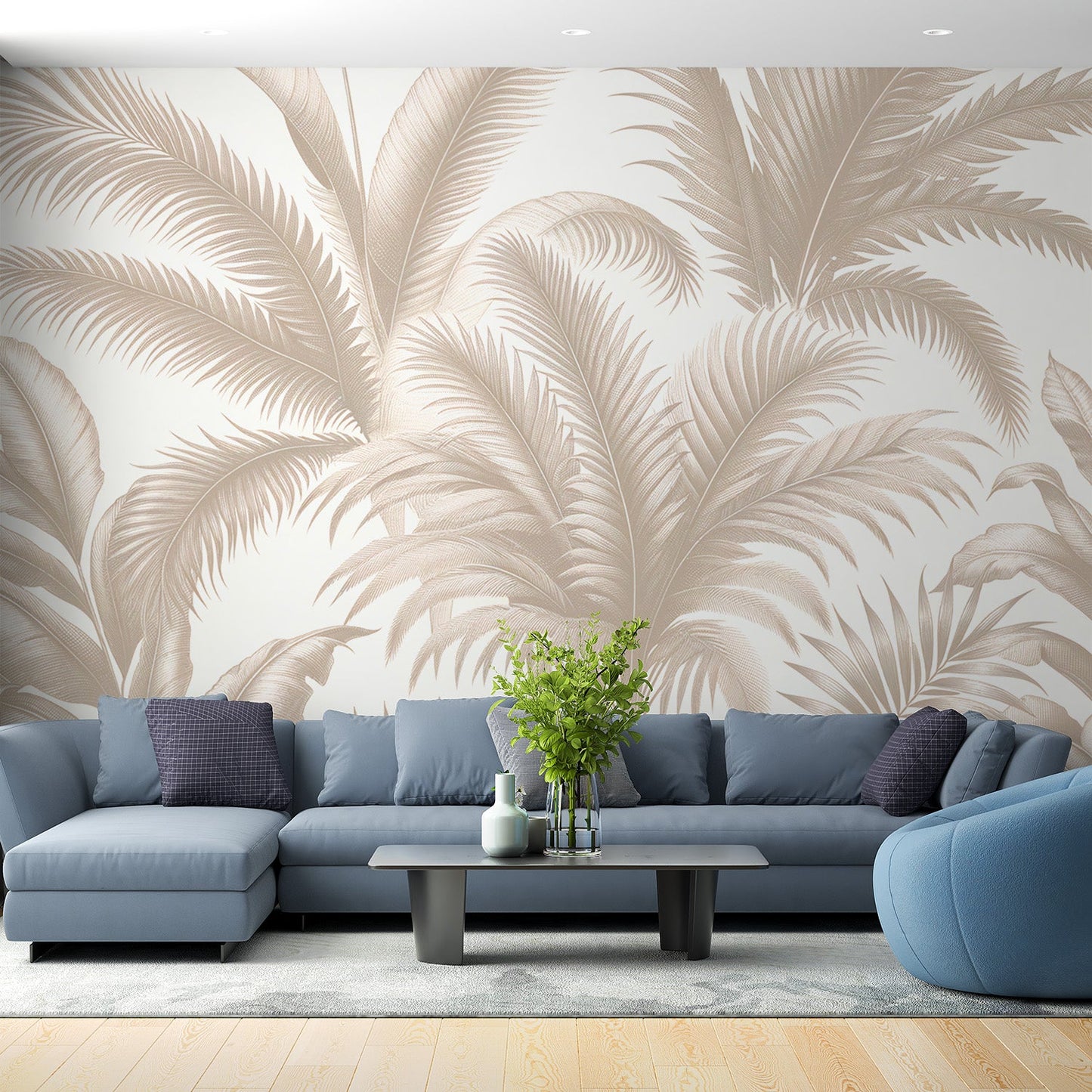 Beige Foliage Wallpaper | Vintage Palm Leaf Design on Light Background