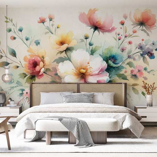 Pastel floral wallpaper | Colourful watercolour flower bouquet