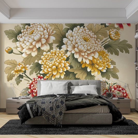 Japanese Flower Wallpaper | Vintage Kiku Style Flowers