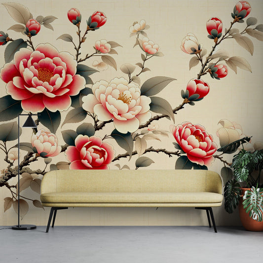 Japanese Flower Wallpaper | Pink and White Camellia Flowers