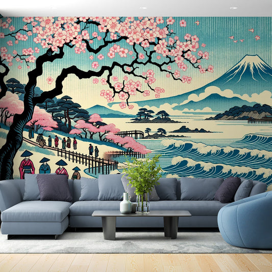 Japanese Wallpaper | Colourful Wave and Mount Fuji