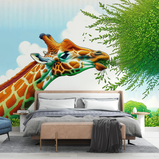 Jungle wallpaper | Giraffe, cloud and foliage