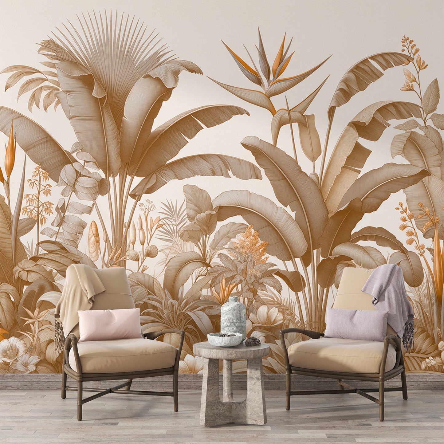 Beige jungle wallpaper | Beige exotic tree