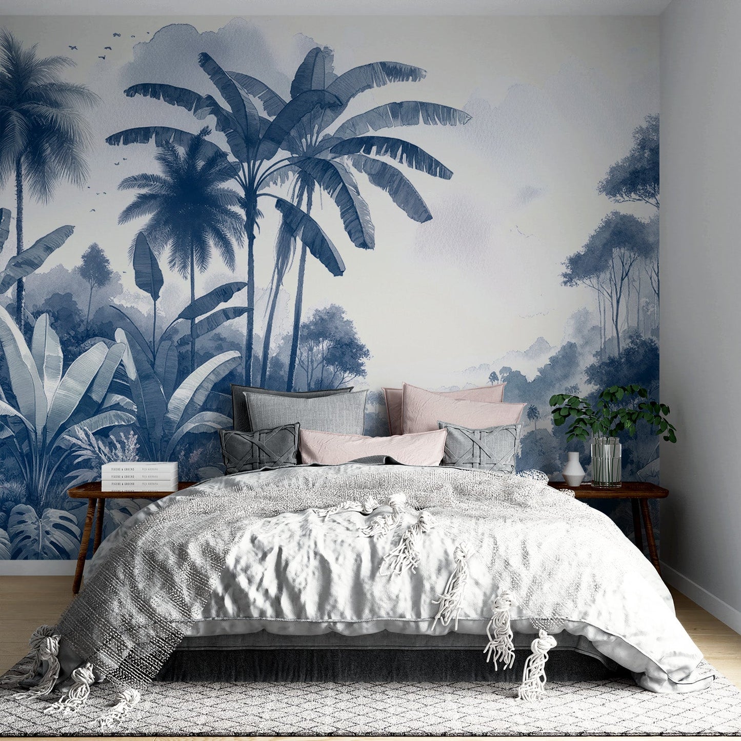 Duck Egg Blue Jungle Wallpaper | Watercolour Blue of a Massive Jungle