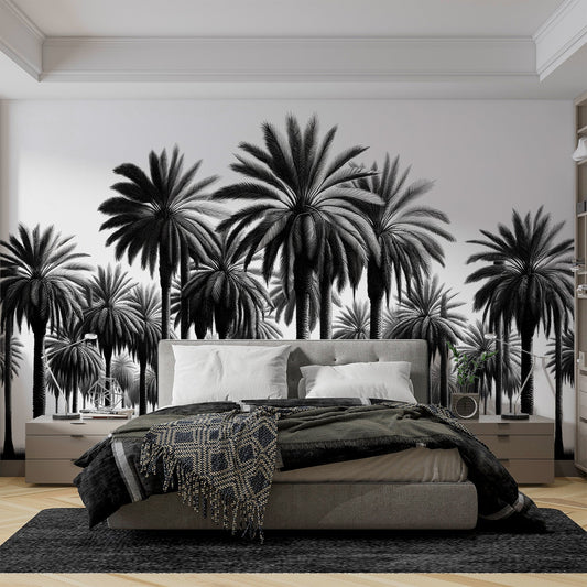 Black and white jungle wallpaper | Palm tree alignment