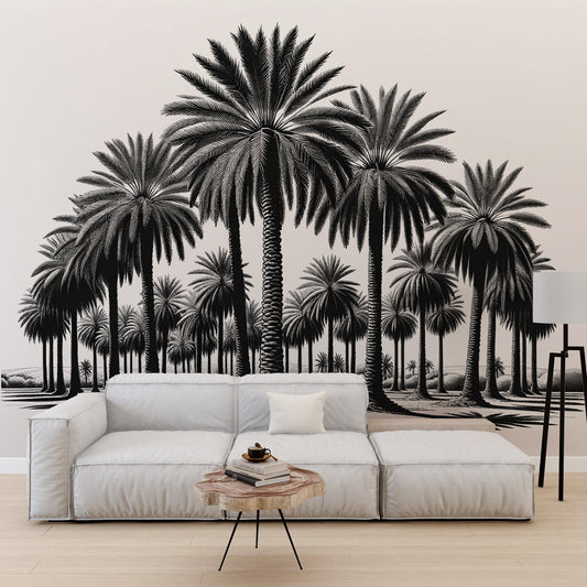 Black and white jungle wallpaper | Palm tree field