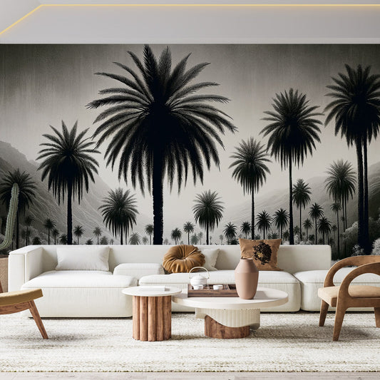 Black and white jungle wallpaper | Vintage and dark palm trees