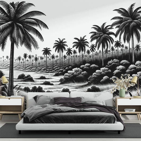 Black and white jungle wallpaper | Palm tree plain