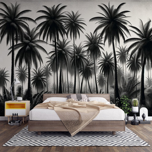 Black and white jungle wallpaper | Sand and palm trees