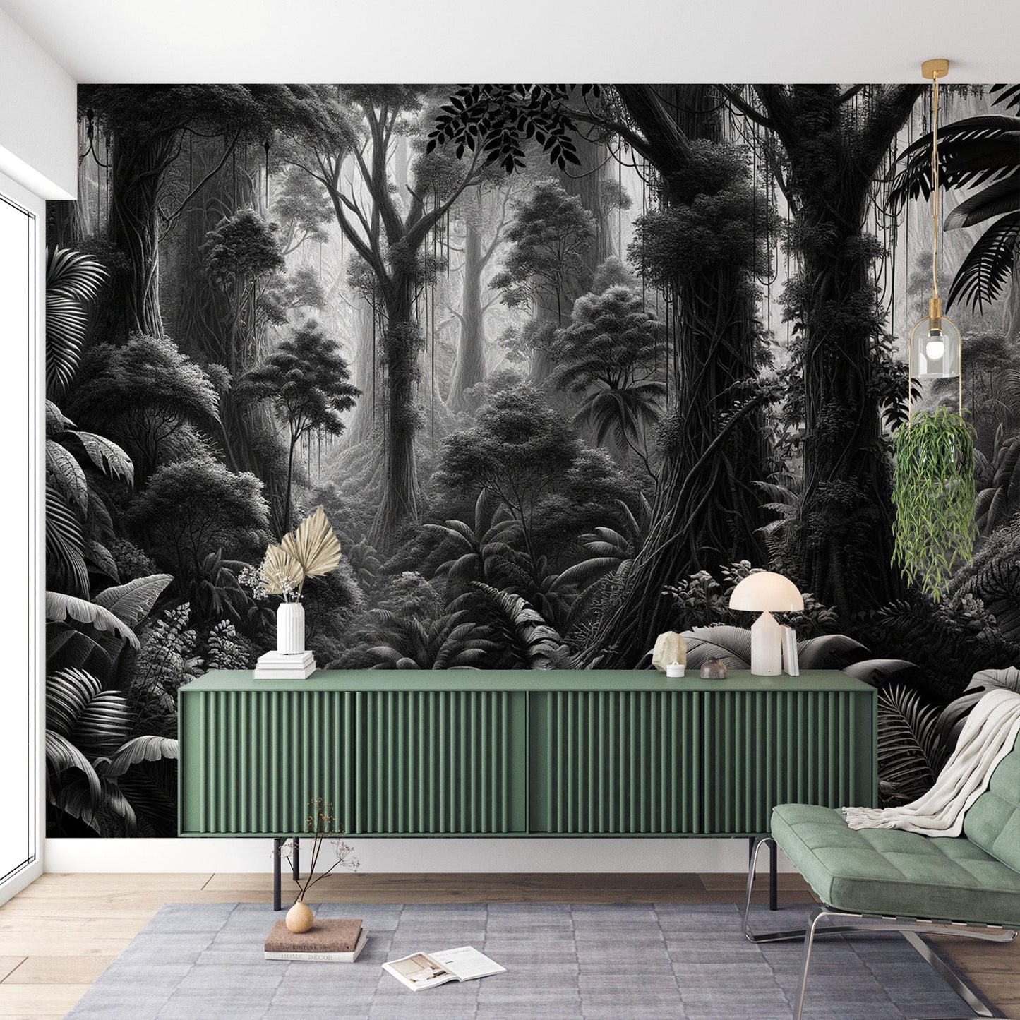 Black and white jungle wallpaper | Lush vegetation