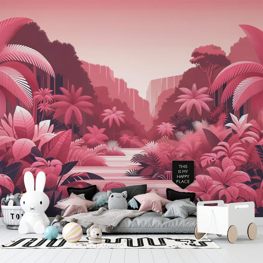 Pink Jungle Wallpaper | Palm Trees and Geometric Foliage