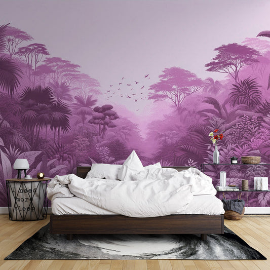 Pink jungle wallpaper | Valley of lush foliage