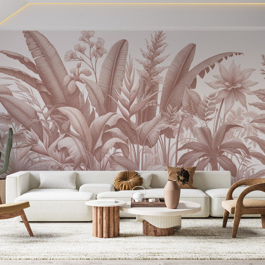 Terracotta jungle wallpaper | Colourful floral composition