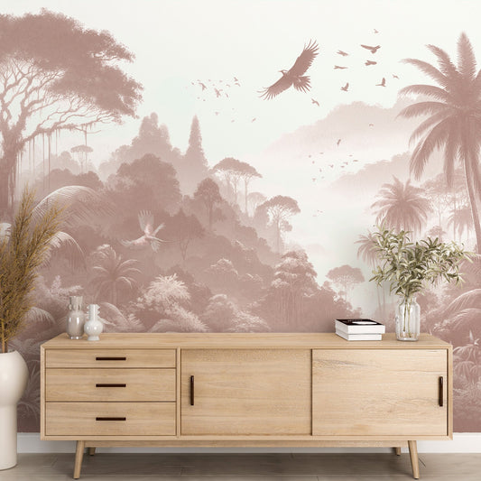 Terracotta jungle wallpaper | Foliage and birds