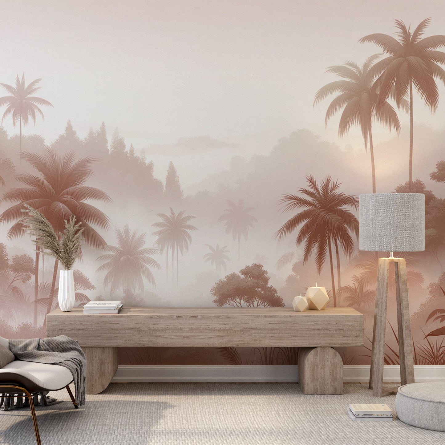Terracotta jungle wallpaper | Terracotta palm valley and mist