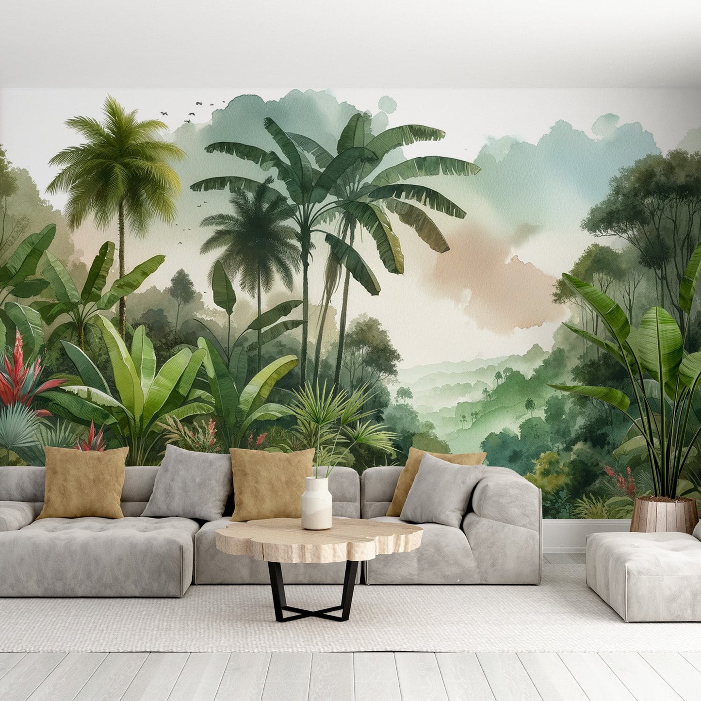 Tropical jungle wallpaper | Green watercolour of a massive jungle